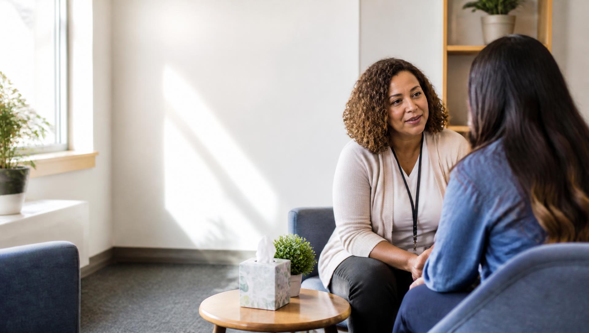 Social worker in a supportive client conversation for an AASW skills assessment