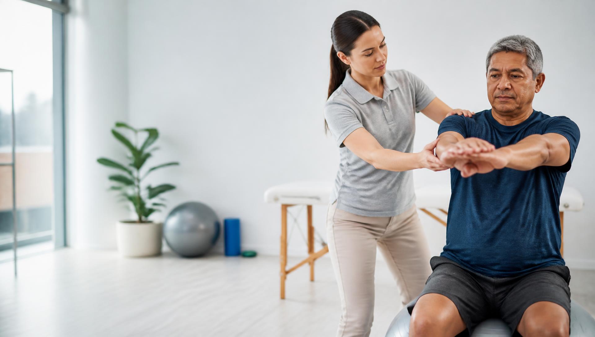 Physiotherapist guiding a patient through rehabilitation exercises for an Australian Physiotherapy Council assessment