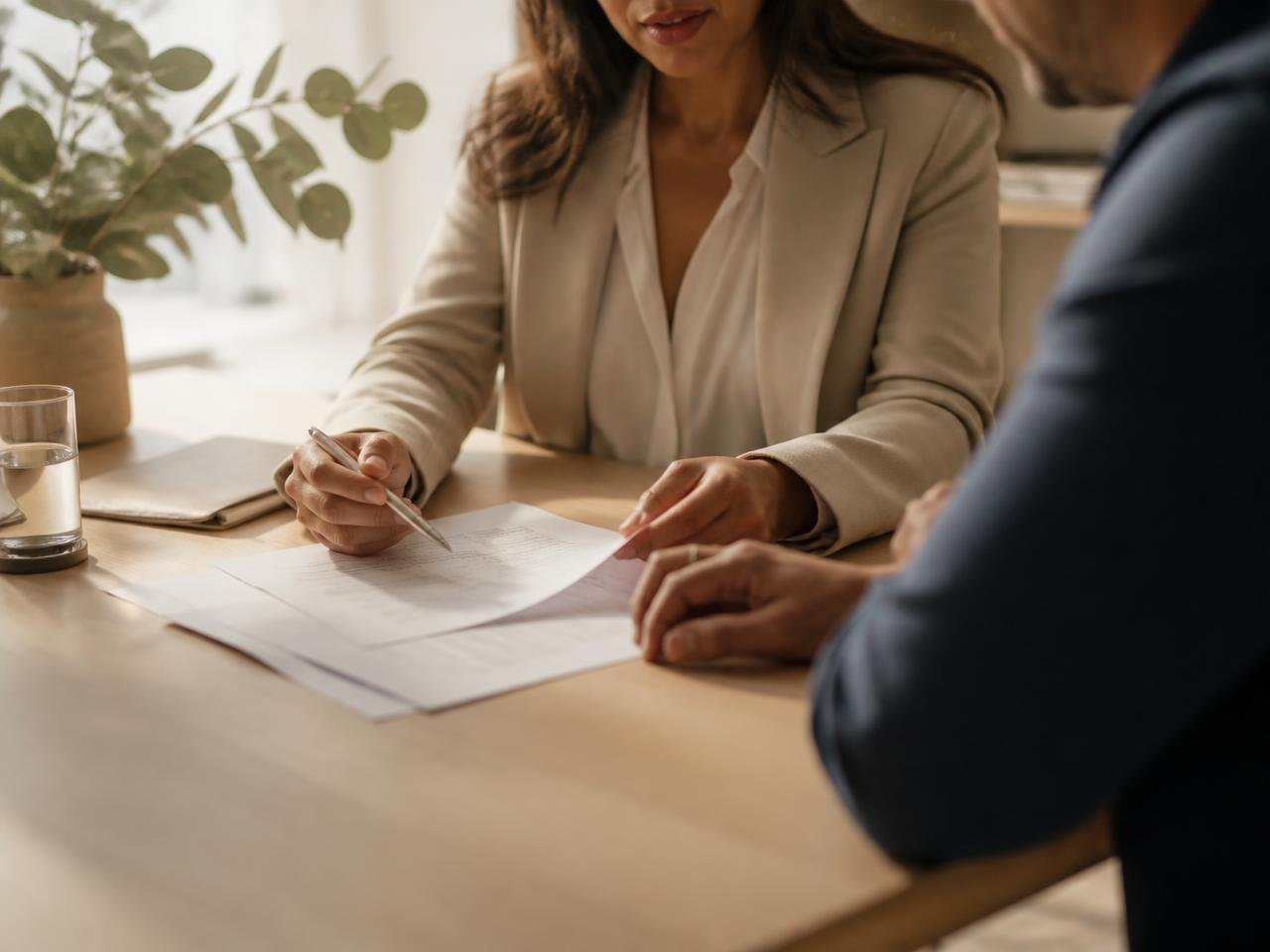 Migration consultant reviewing documentation with a client