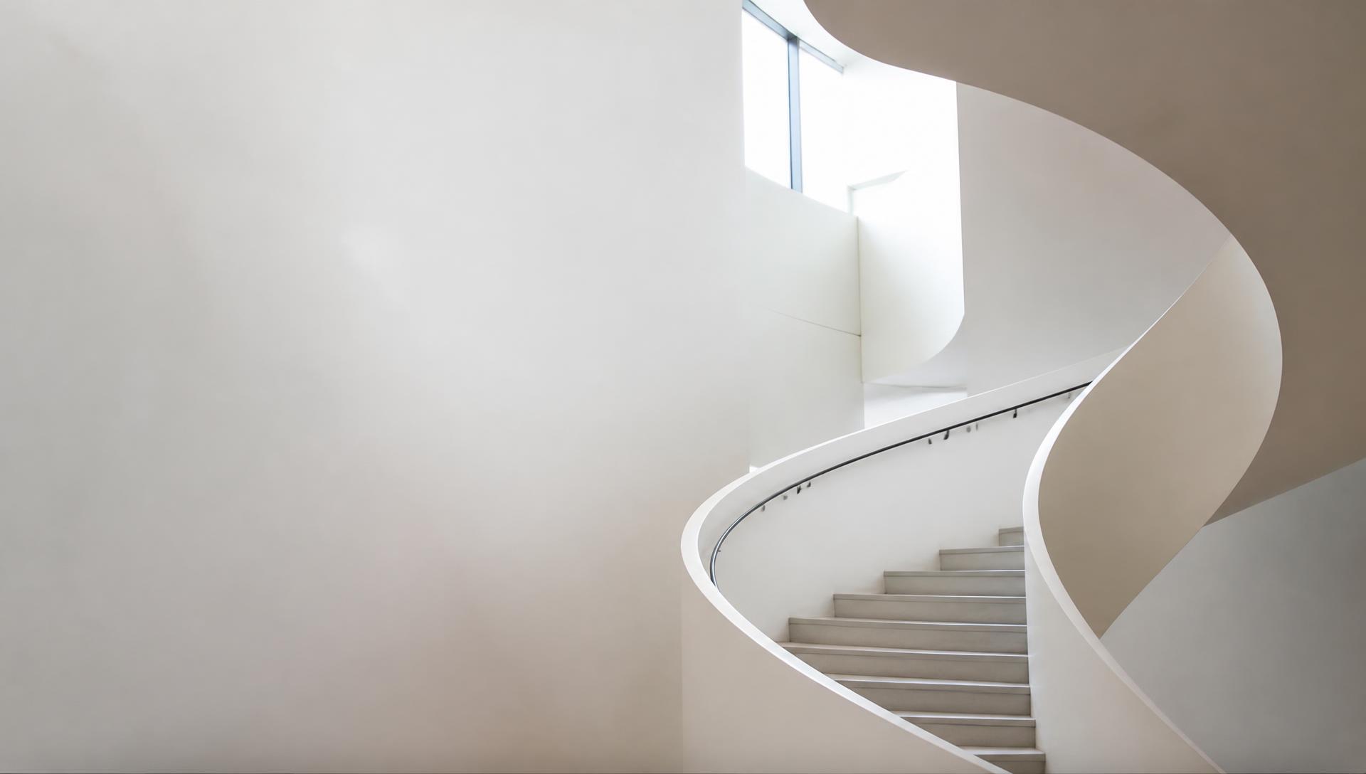 Minimal spiral staircase in a modern building
