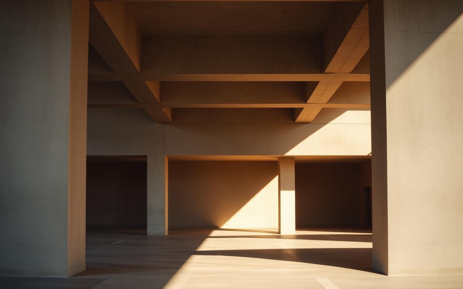 Concrete colonnade with clean geometric shadows