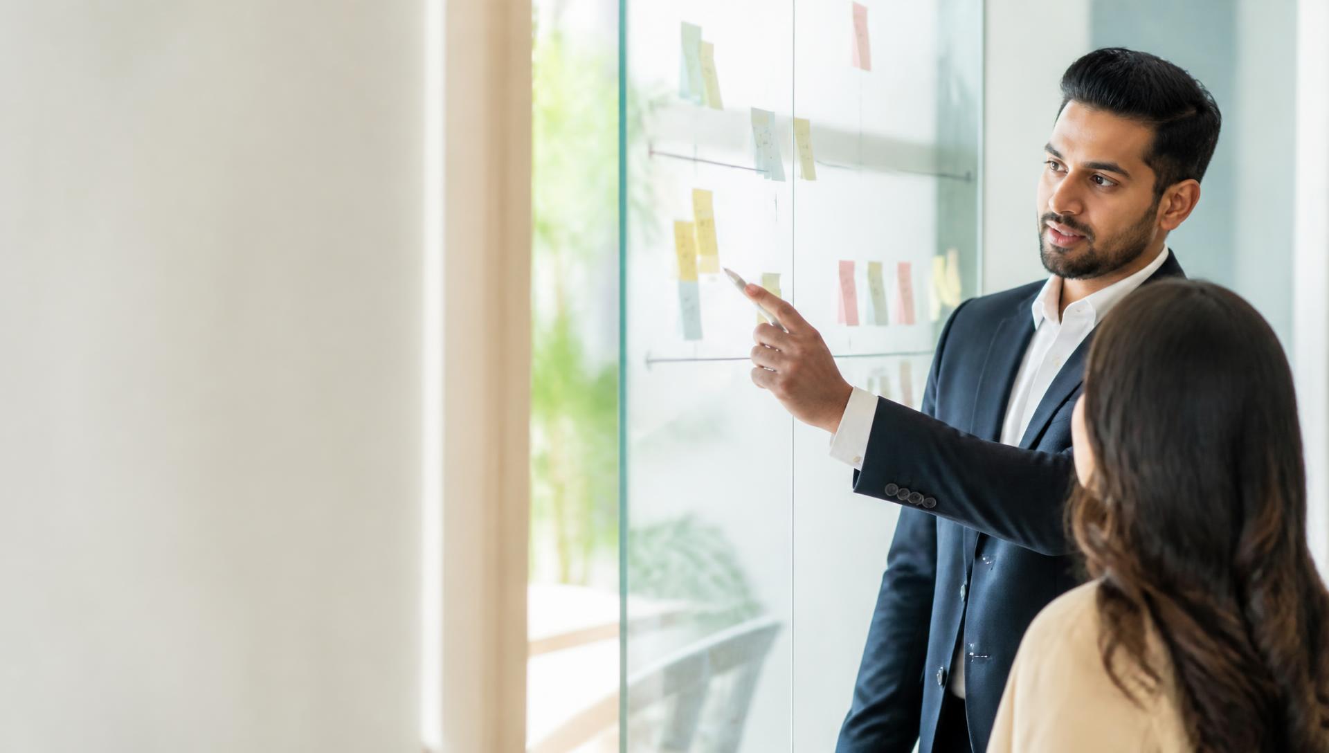 A migration consultant mapping a client's permanent residency strategy on a planning wall